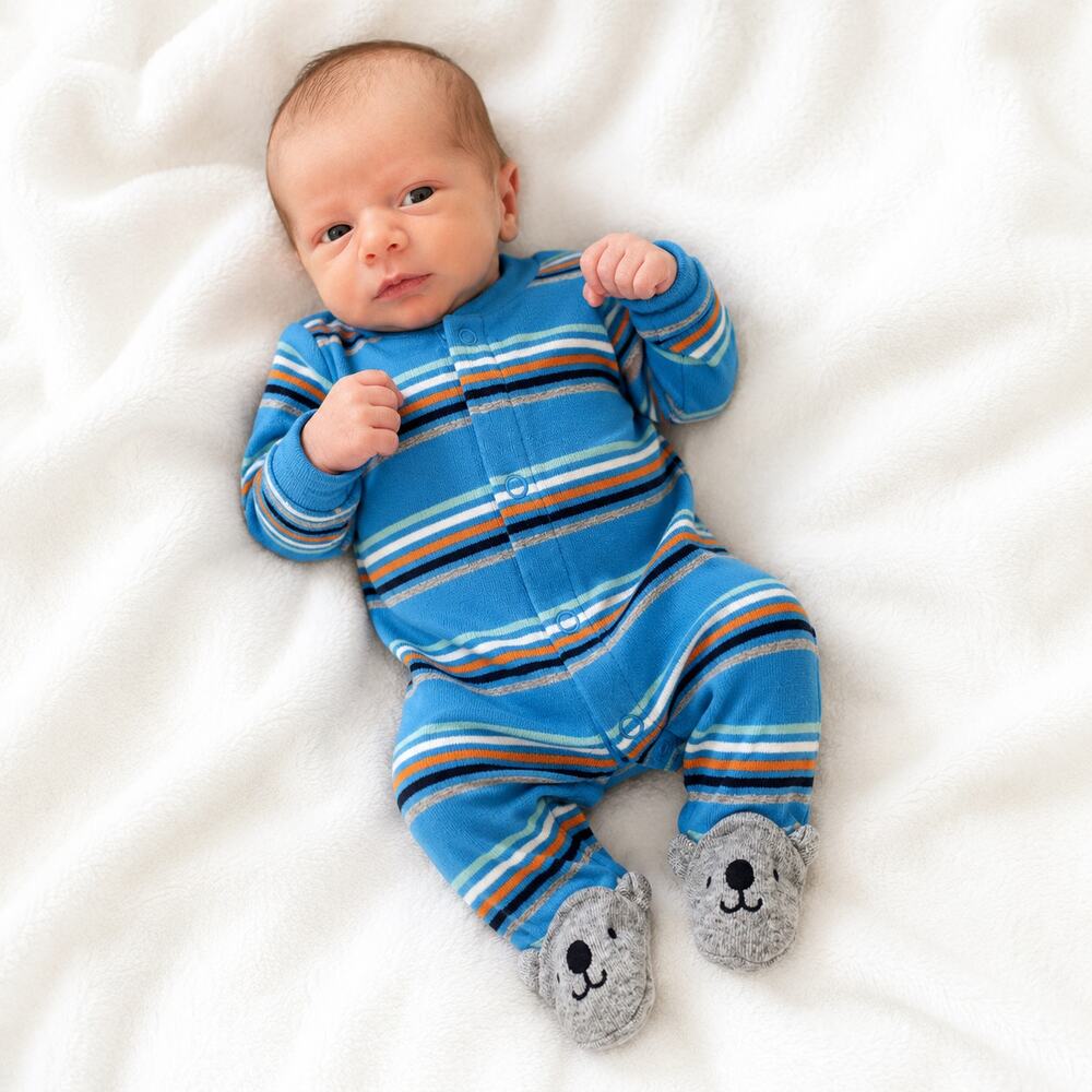 Carter’s Preemie Bear Footed Sleeper Blue Stripe Cozy Babycore NWT Infant Footie
